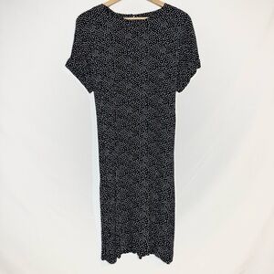 Hobbs London Black and White Speckled Polka Dot Midi Dress Short Sleeve Size 10